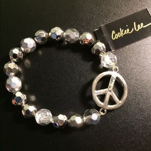 Silver Faceted Beaded Peace Sign Bracelet